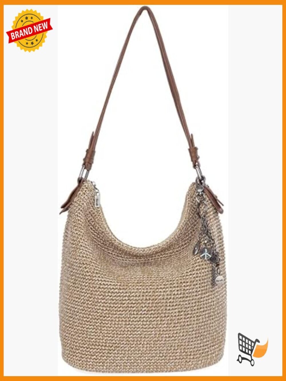 Large Hand Crochet Hobo Bag - Tote with Zipper Pocket